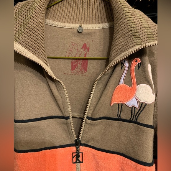 1970’s Inspired Terry Cloth Flamingo Zip Up Track Jacket - Picture 3 of 7